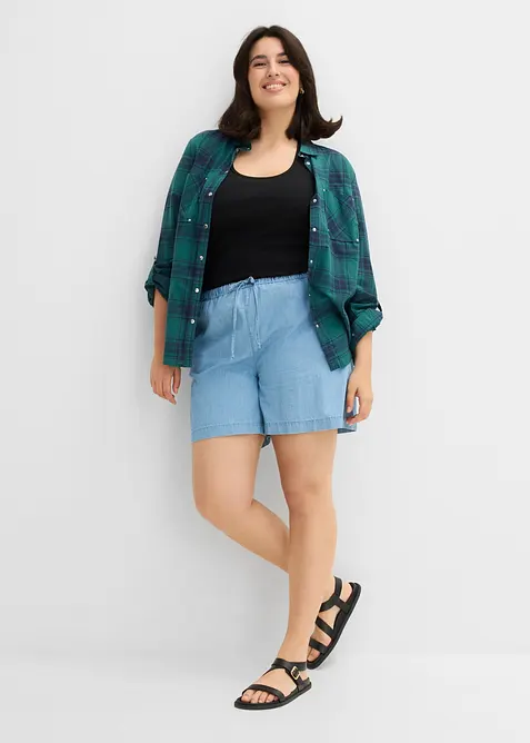 Short en jean, taille mi-haute &eacute;lastiqu&eacute;e, bonprix