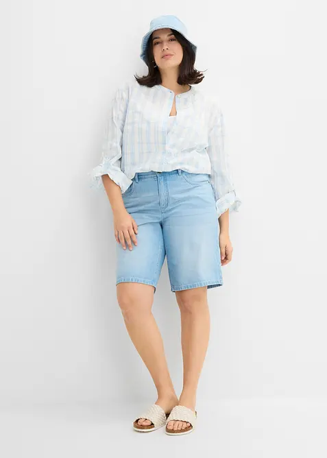 Bermuda en jean, taille mi-haute &eacute;lastiqu&eacute;e, bonprix