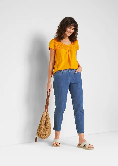 Lot de 2 pantalons 7/8 droits, taille mi-haute &eacute;lastiqu&eacute;e, bonprix