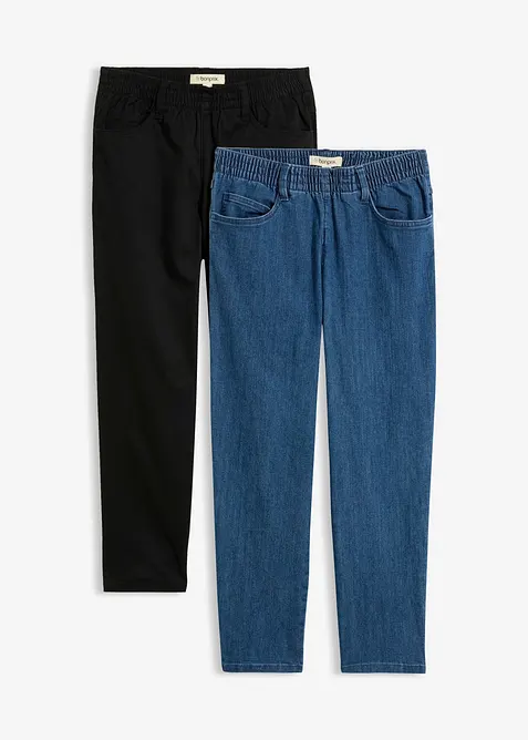 Lot de 2 pantalons 7/8 droits, taille mi-haute &eacute;lastiqu&eacute;e, bonprix
