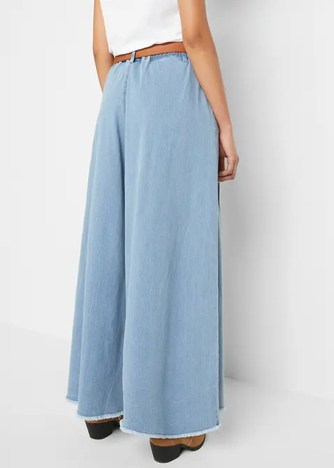 Jupe-culotte large en jean, taille &eacute;lastiqu&eacute;e, bonprix