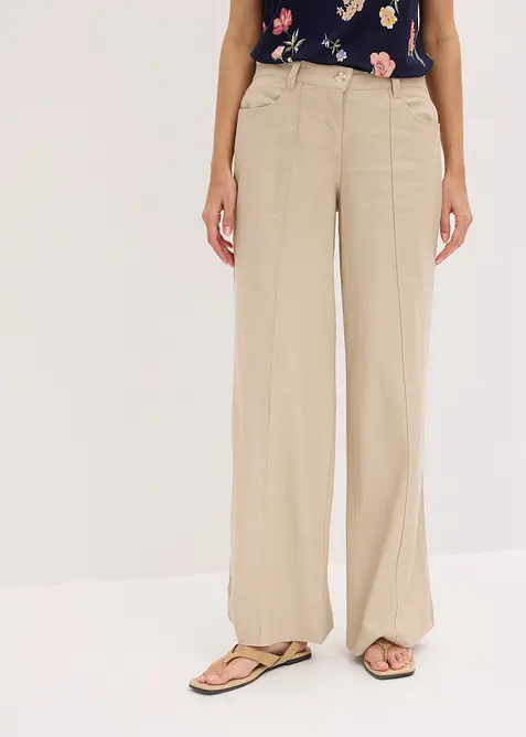 Pantalon palazzo l&eacute;ger en lin m&eacute;lang&eacute;, bonprix