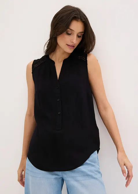 Blouse sans manches avec d&eacute;tail au crochet, bonprix