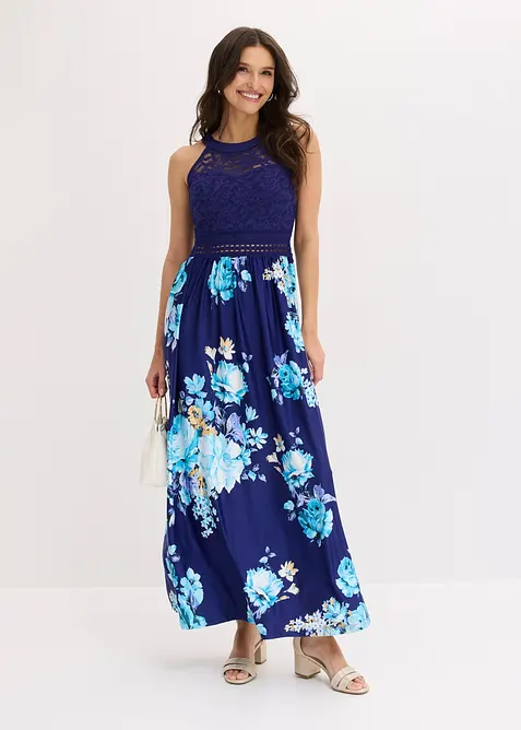 Maxikleid mit Blumen-Print und Spitze, bonprix