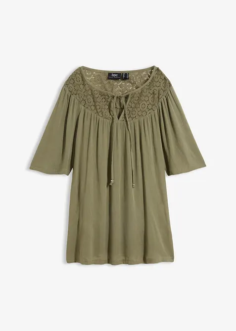 Longue tunique en cr&eacute;pon, manches coude, bonprix