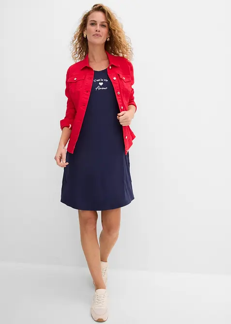 Jersey-Kleid mit Stickerei aus Viskose-Elasthan-Mix, bonprix