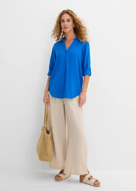 Blouse en lin m&eacute;lang&eacute;, manches 3/4, bonprix