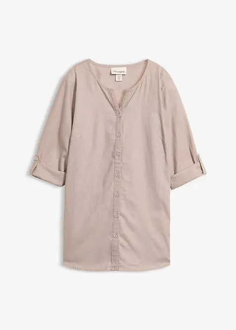 Chemisier en lin m&eacute;lang&eacute;, manches 3/4, bonprix