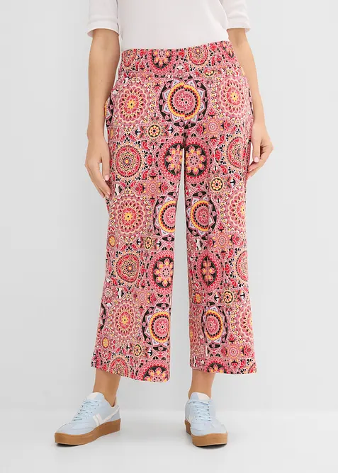 Jupe-culotte large en jersey avec large taille smok&eacute;e, longueur 7/8, bonprix