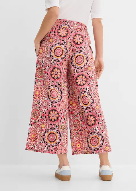 Jupe-culotte large en jersey avec large taille smok&eacute;e, longueur 7/8, bonprix
