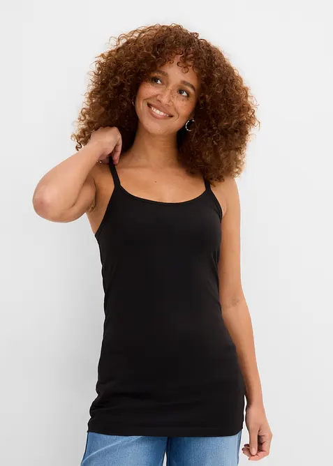 Lot de 2 tops longs coton bretelles spaghetti, bonprix