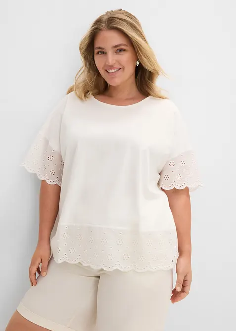 T-shirt avec broderie anglaise, bonprix