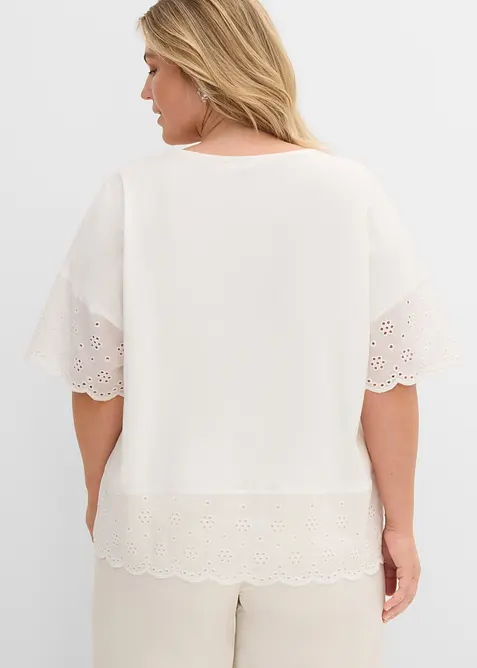 T-shirt avec broderie anglaise, bonprix