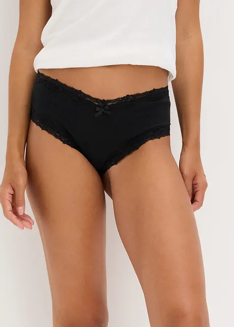 Gerippte Panty mit weicher Baumwolle und Spitzenband  (5er-Pack), bonprix