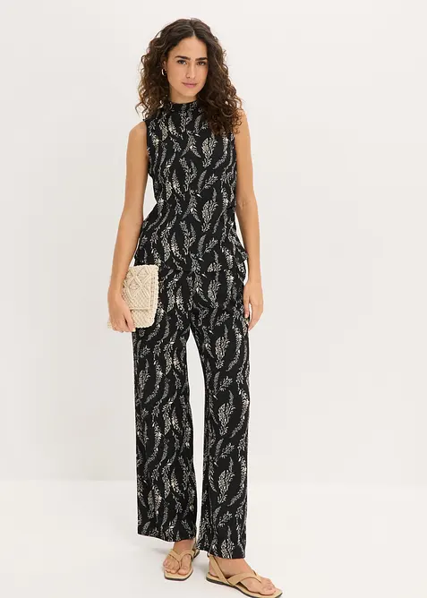 Top en jersey et pantalon (ens. 2&nbsp;pces) en cr&ecirc;pe textur&eacute;, bonprix