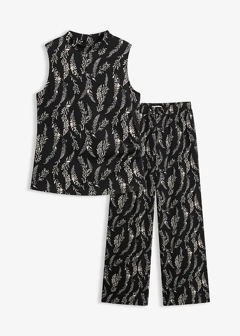 Top en jersey et pantalon (ens. 2&nbsp;pces) en cr&ecirc;pe textur&eacute;, bonprix