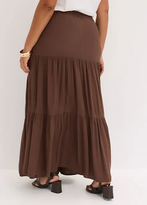 Jupe longue &eacute;tag&eacute;e en viscose textur&eacute;e, bonprix