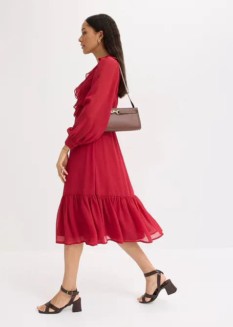 Robe en mousseline &agrave; dentelle et volants, bonprix