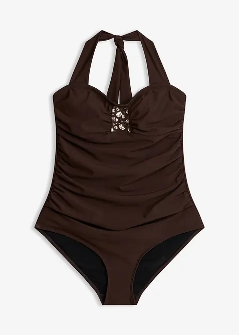 Maillot 1 pi&egrave;ce sculptant, maintien l&eacute;ger, avec strass, bonprix