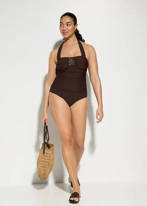 Maillot 1 pi&egrave;ce sculptant, maintien l&eacute;ger, avec strass, bonprix
