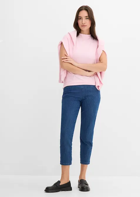 Lot de 2 pantalons 7/8 droits, taille mi-haute &eacute;lastiqu&eacute;e, bonprix