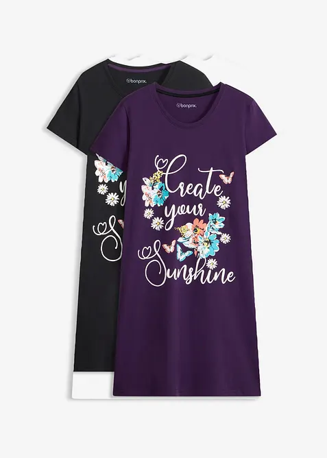 Lot de 2 chemises de nuit courtes 100% coton, bonprix