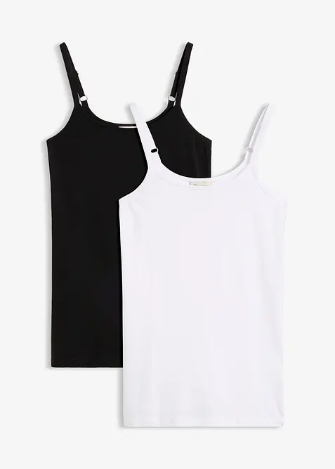 Lot de 2 tops longs coton bretelles spaghetti, bonprix