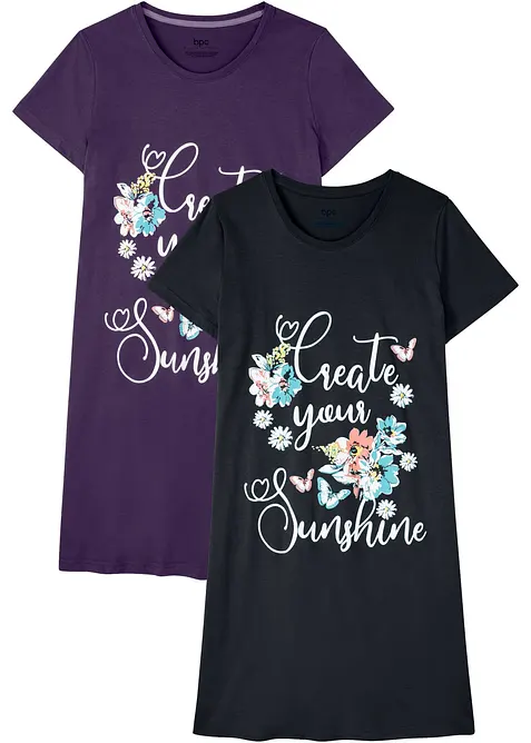 Lot de 2 chemises de nuit courtes 100% coton, bonprix
