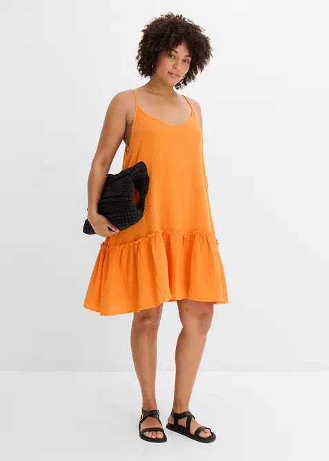 Robe &agrave; fines bretelles en gaze de coton, bonprix