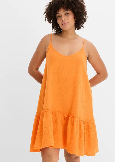Robe &agrave; fines bretelles en gaze de coton, bonprix