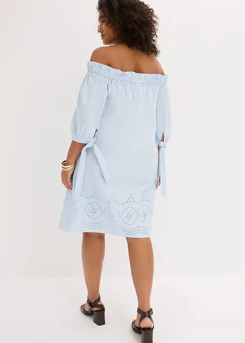 Robe col Bardot 100% coton avec broderies anglaises, bonprix