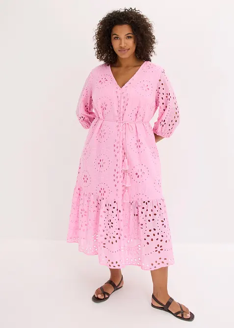 Robe midi en broderie anglaise 100% coton, bonprix