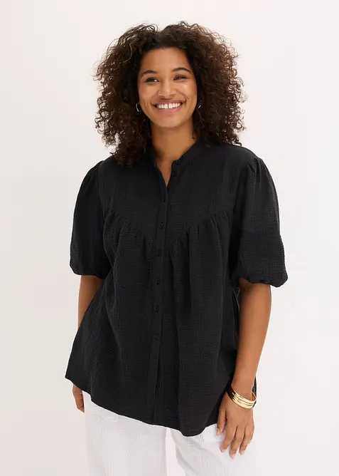 Kurzarmbluse aus luftigem Musselin, bonprix