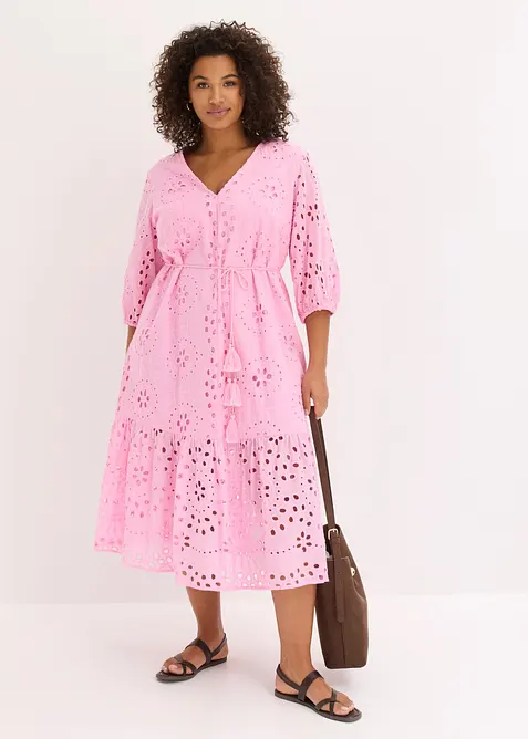 Robe midi en broderie anglaise 100% coton, bonprix