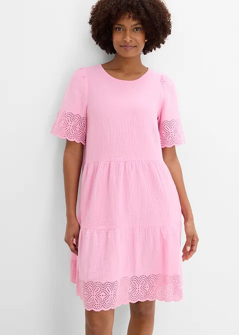Kleid aus Musselin mit Lochstickerei, bonprix