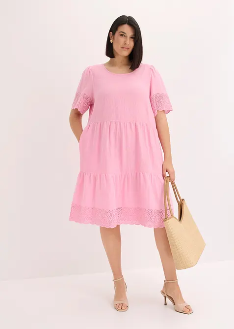 Robe en gaze de coton &agrave; broderies anglaises, bonprix