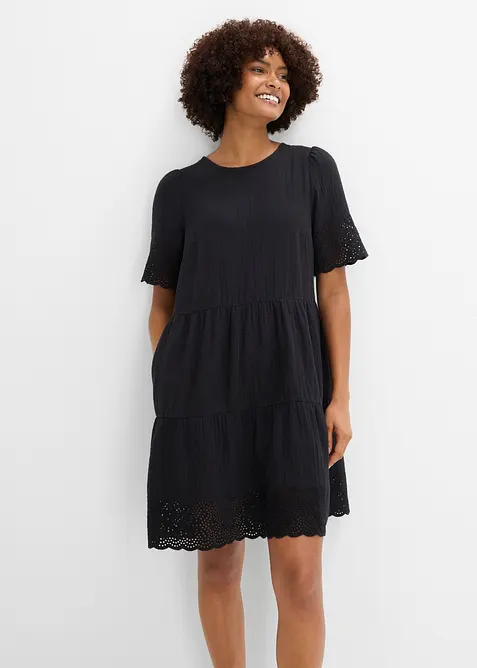 Robe en gaze de coton &agrave; broderies anglaises, bonprix