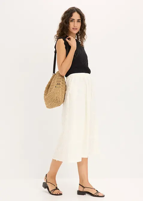 Jupe midi &agrave; broderie florale, bonprix