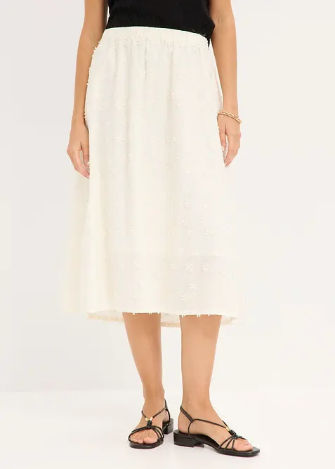 Jupe midi &agrave; broderie florale, bonprix