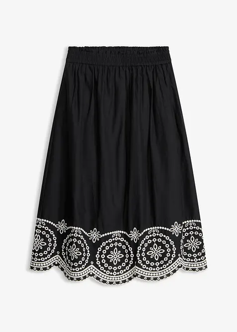 Lochstickerei-Midirock aus reiner Baumwolle, bonprix