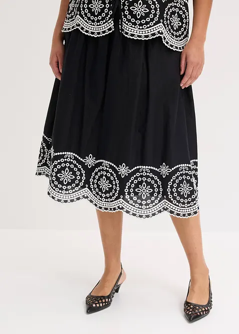 Lochstickerei-Midirock aus reiner Baumwolle, bonprix