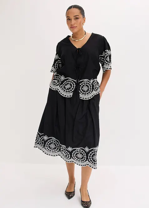 Lochstickerei-Midirock aus reiner Baumwolle, bonprix