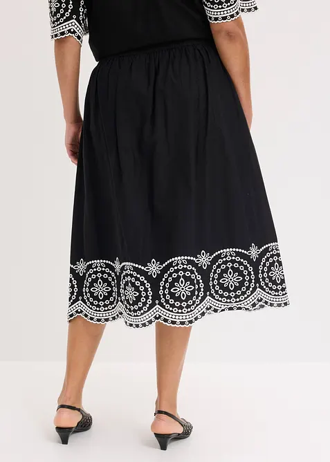 Lochstickerei-Midirock aus reiner Baumwolle, bonprix