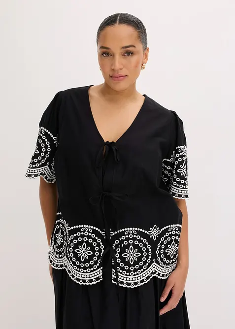Lochstickerei-Bluse aus reiner Baumwolle, bonprix