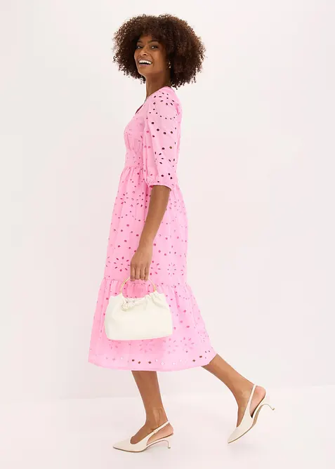 Robe midi 100% coton &agrave; broderie anglaise, bonprix