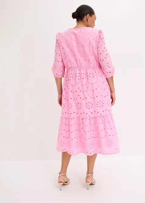 Robe midi 100% coton &agrave; broderie anglaise, bonprix