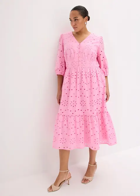 Robe midi 100% coton &agrave; broderie anglaise, bonprix