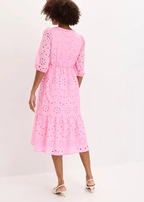 Robe midi 100% coton &agrave; broderie anglaise, bonprix