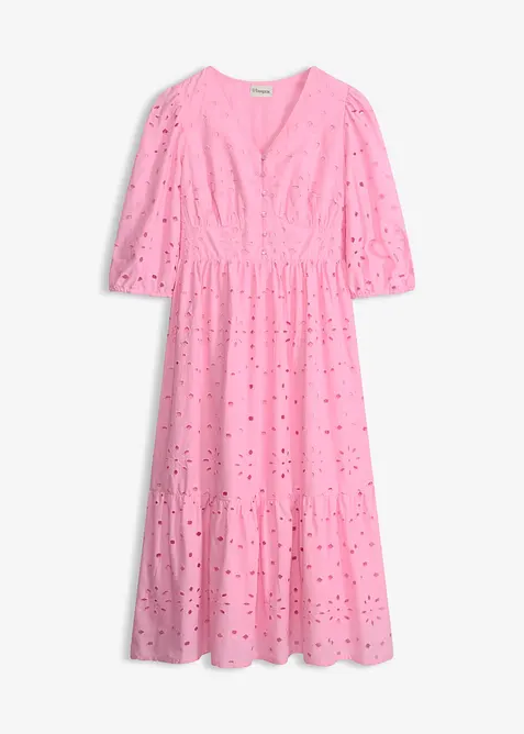Robe midi 100% coton &agrave; broderie anglaise, bonprix