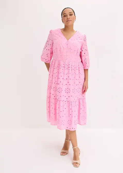 Robe midi 100% coton &agrave; broderie anglaise, bonprix